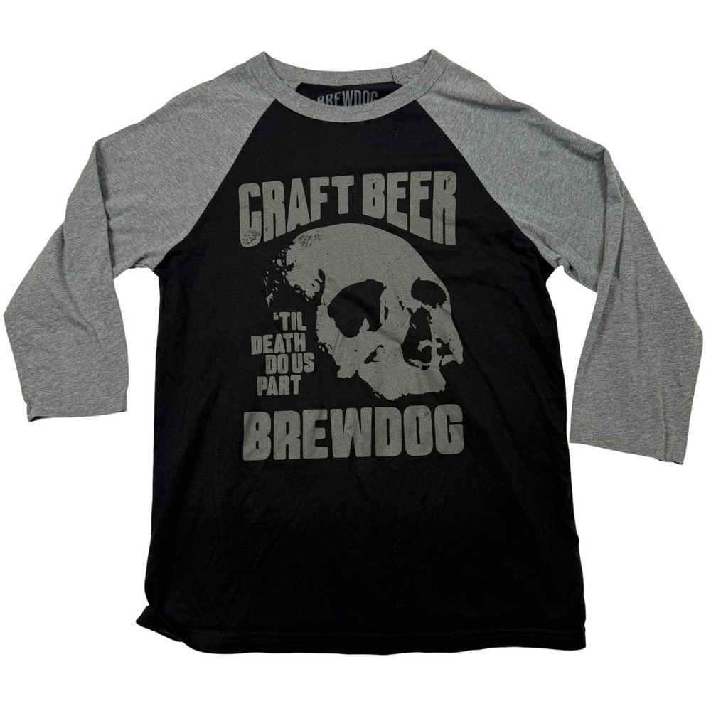 BrewDog Craft Beer Til Death Do Us Part Skull Raglan Baseball Tee Black Gray M